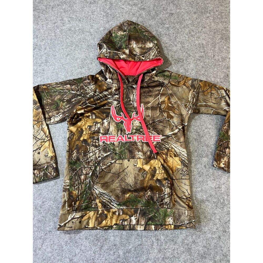 Realtree Women's Camo Fleece Pullover Hoodie Pink Deer Skull Logo Sz M Hunting